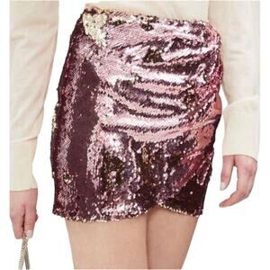 TOPSHOP Pink and Gold Sequin Side Rouched Mini Skirt EC SZ6